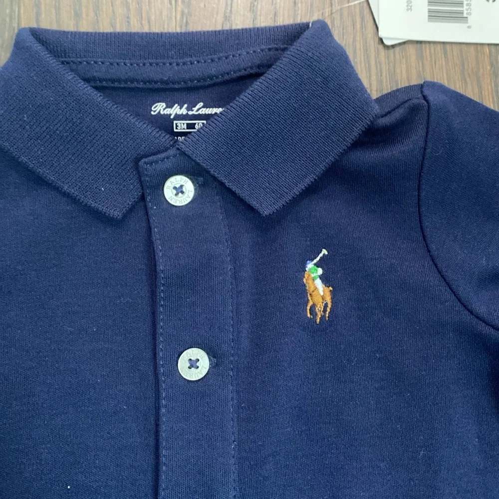 NWT Ralph Lauren Navy Baby Boy Cotton Polo Coverall 3 month - Picture 4 of 10